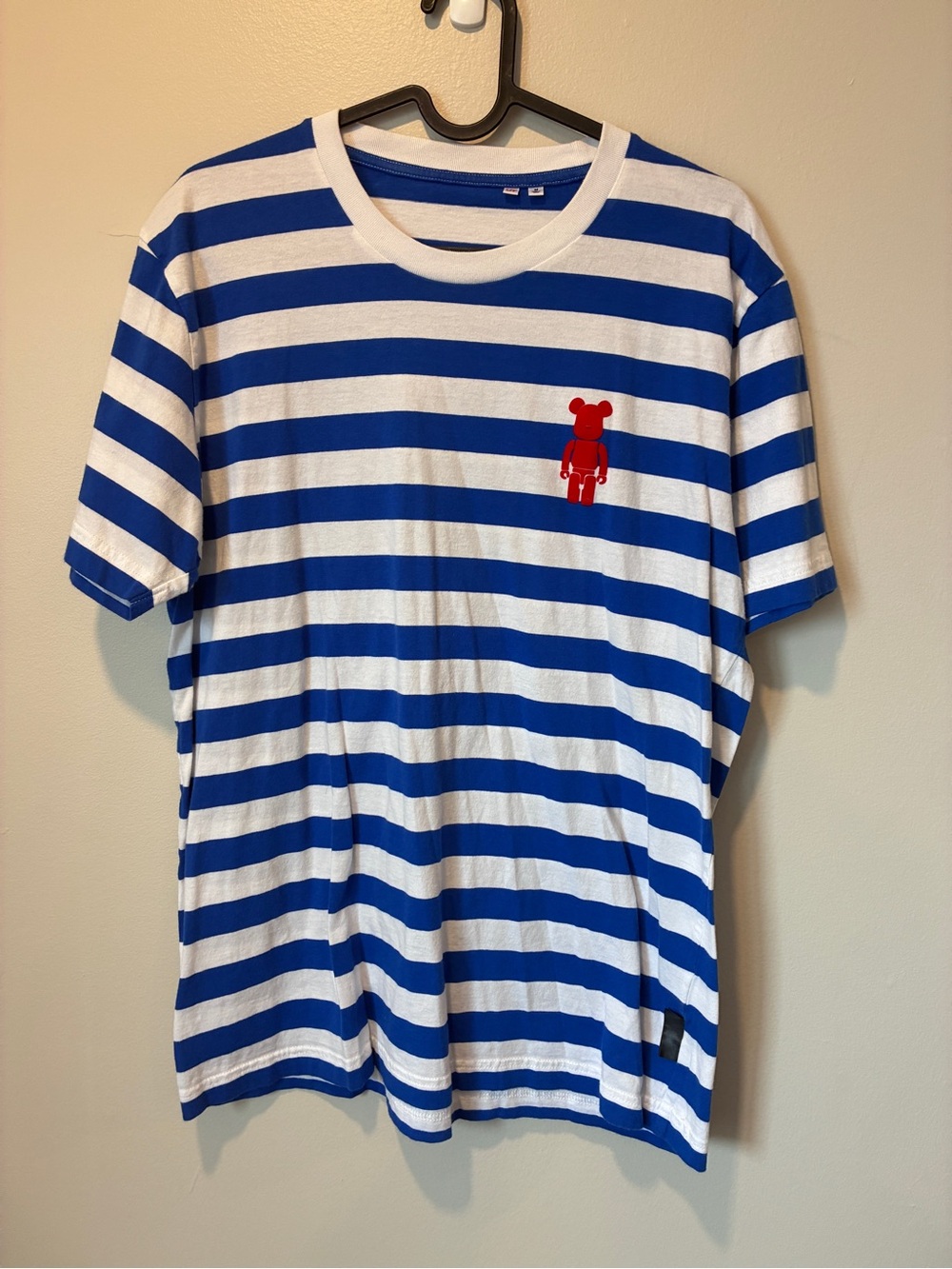 Medicom x Uniqlo Striped Blue & White Men's Tee with Red Patch